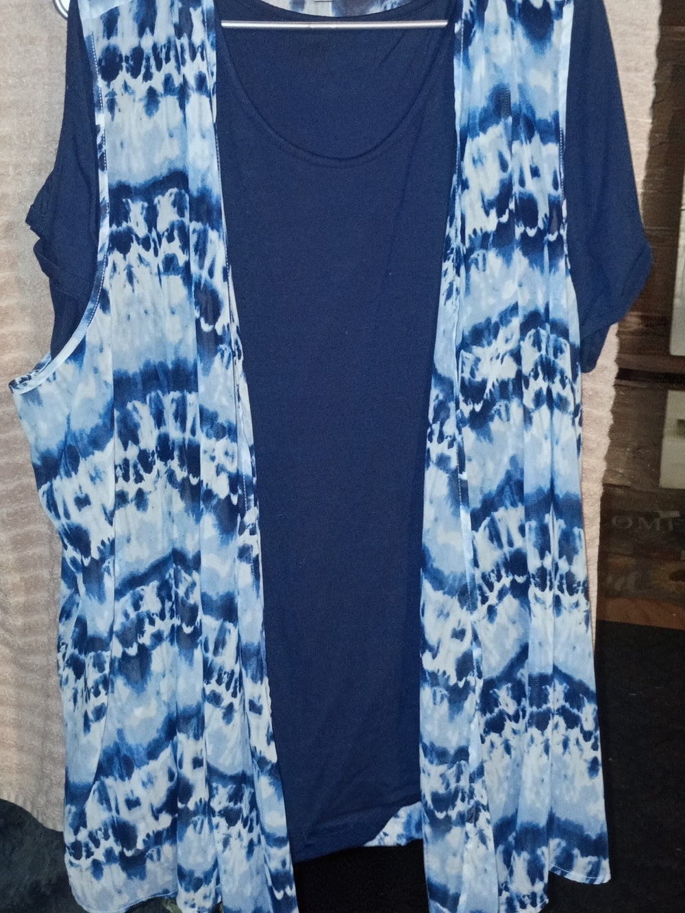 Terra & Sky Navy Top with Red Abstract Pattern